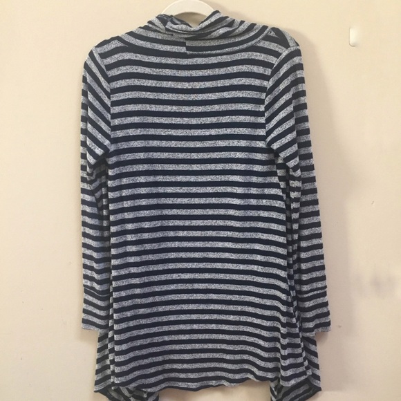 Stella & Dot Always Navy Blue Striped Gray Knit Long Cardigan Pockets Sz S - Picture 5 of 12